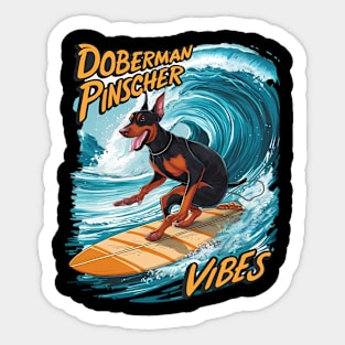 Doberman Pinscher Surfer Riding Tropical Wave Sticker